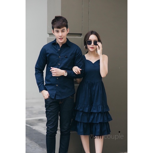 Áo váy đôi đi tiệc xanh navi váy 2 dây 3 tầng Forever Couple Store