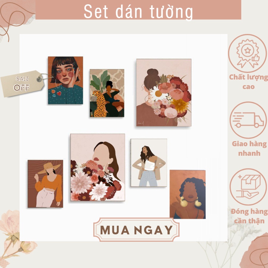 [Set cỡ to]Bộ 7 tranh trang trí phòng ngủ TGKA cỡ vừa dày 5mm dán tường, để kệ. có sẵn băng keo 2 mặt