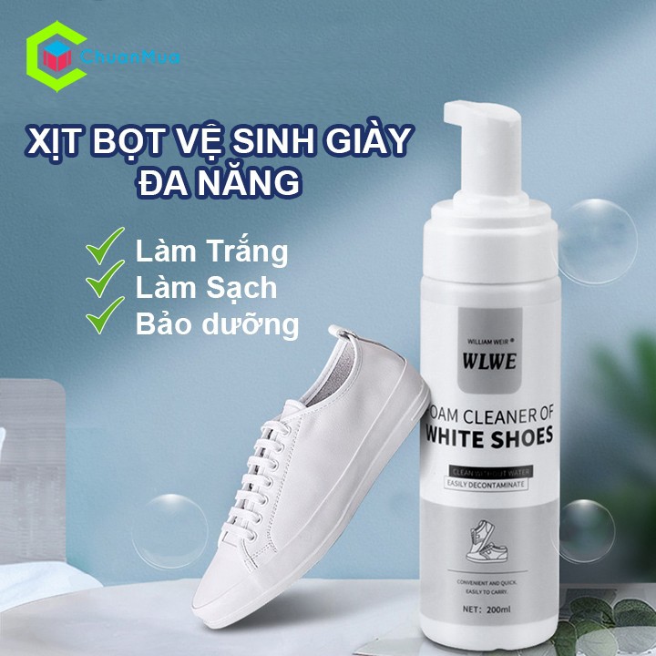 Xịt Bọt Vệ Sinh Giày Cao Cấp Đa Năng 200ml (Làm sạch, làm trắng, bảo dưỡng giày) ~ Foam Cleaner Of White Shoes