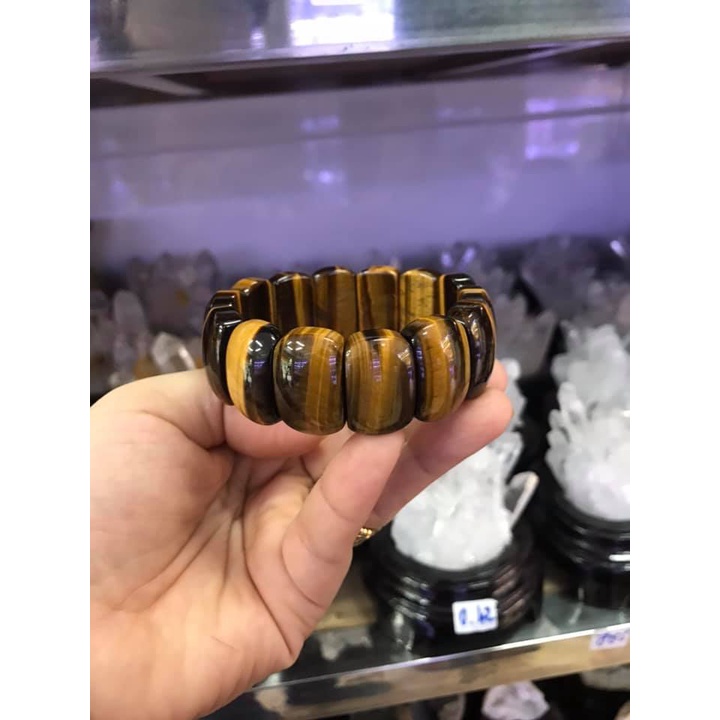 LẮC TAY BẢN ĐÁ MẮT HỔ NÂU VÀNG THIÊN NHIÊN NGUYEN KHỐI