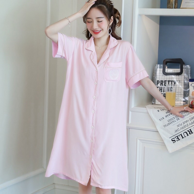 Váy sơ mi lanh lụa siêu mềm mát, váy ngủ mặc nhà trang nhã