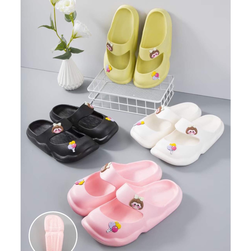 Dép sục nữ sticker, dép bít mũi nhựa dẻo siêu mềm cho học sinh, sinh viên Tulastore