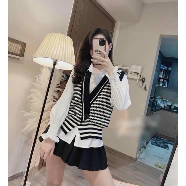Áo sơ mi trắng cổ đức tay chun vải lụa satin