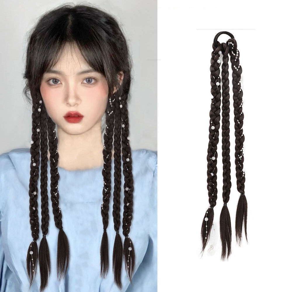 1 Bộ Tóc Giả Thắt Bím Dài Đính Ngọc Trai Cho Nữ