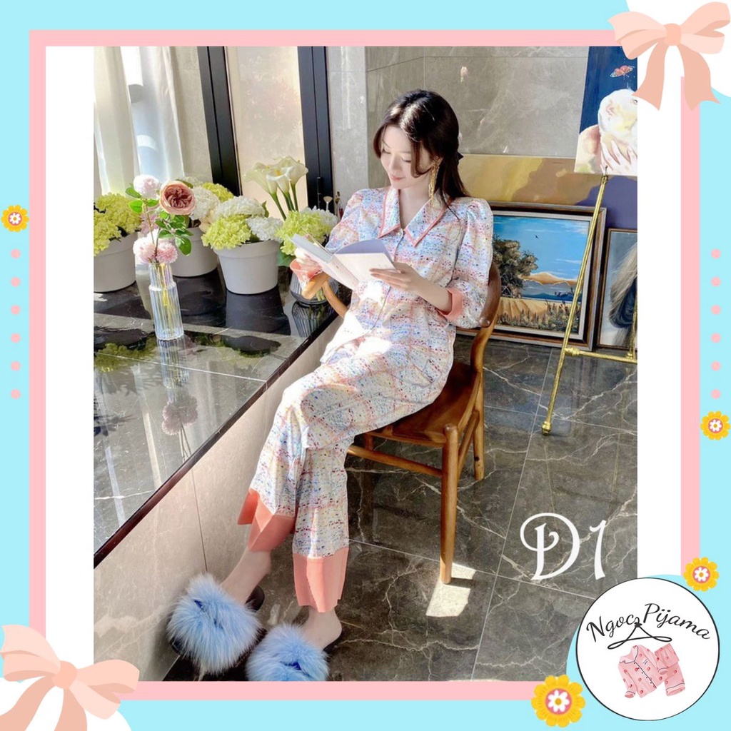 [Hàng xịn]Bộ ngủ lụa dài tay , bộ ngủ dễ thương cao cấp