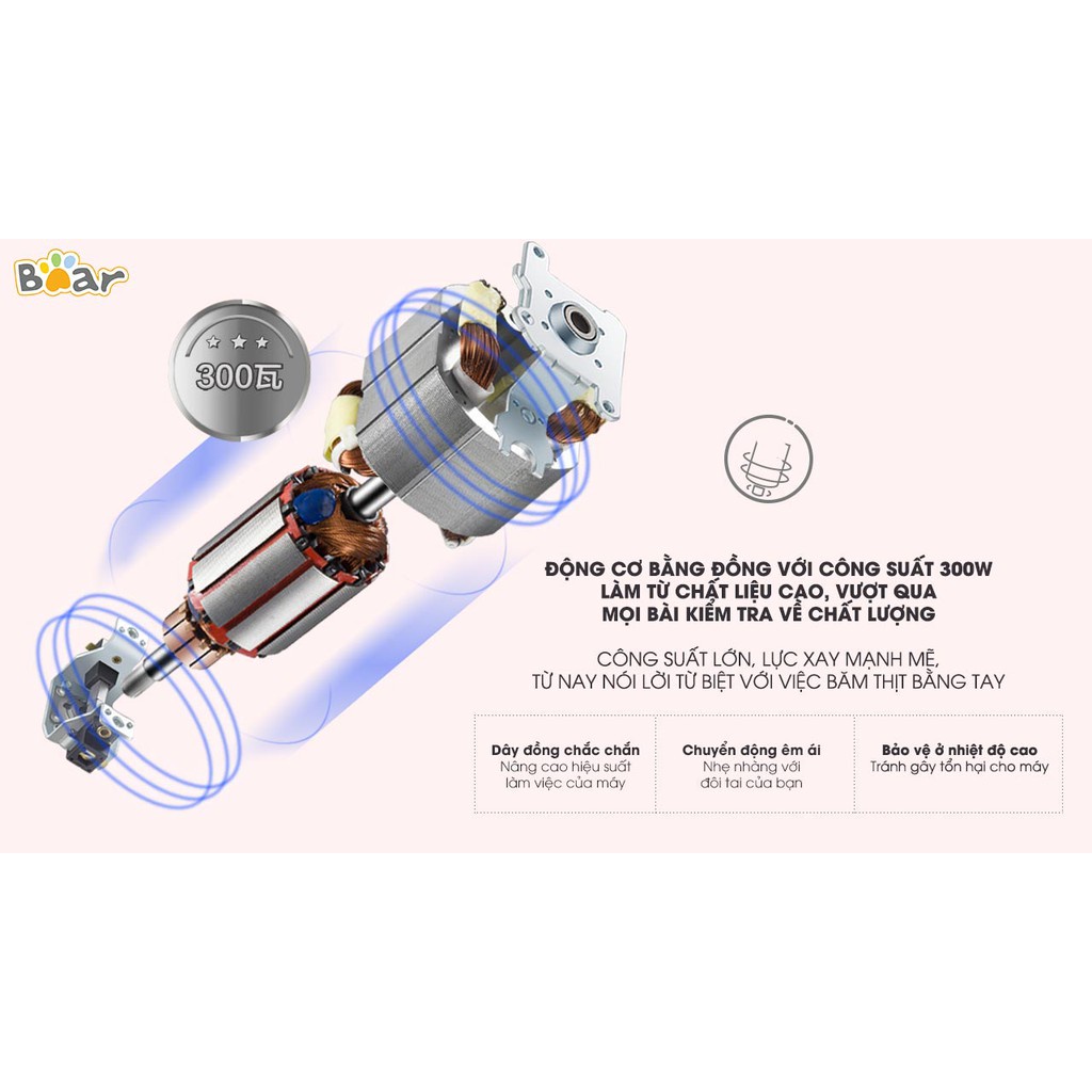 Máy xay thực phẩm đa năng Bear QSJ-B02Q1 dung tích 2L lưỡi dao innox sắc bén thiết kế gọn nhẹ, Hàng Chính Hãng, BH 18th