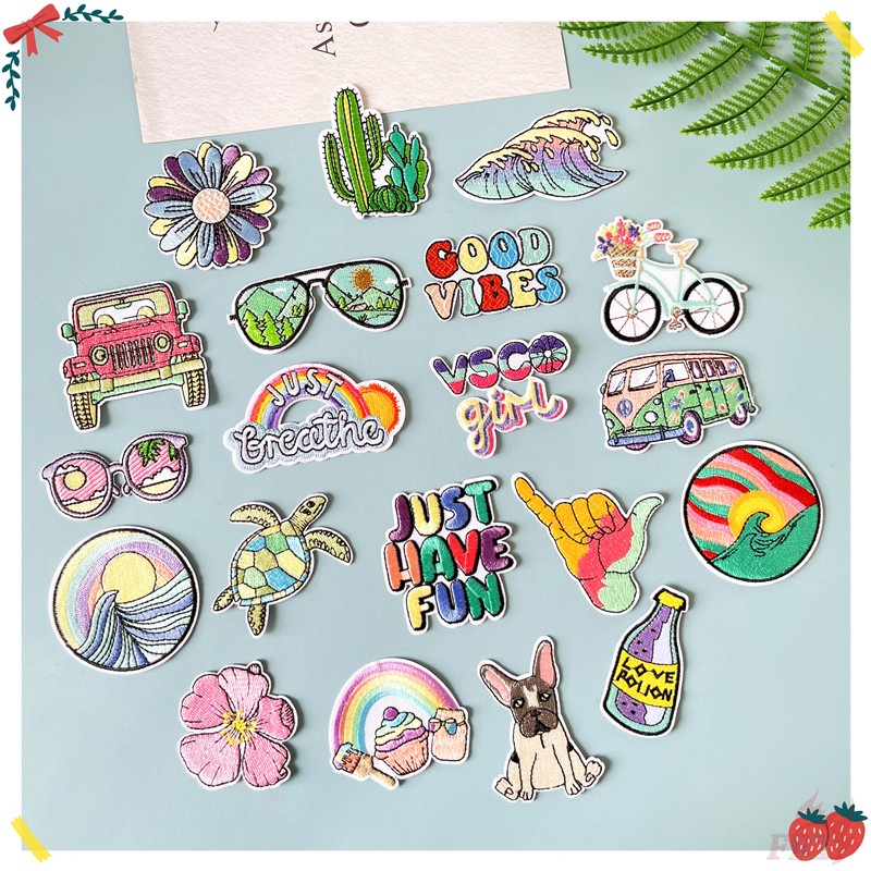 ♥ Good Vibes - Miếng Vá Ủi Quần Áo VSCO Girl ♥ 1 Huy Hiệu Ủi Thêu Hình Cầu Vồng Hoàng Hôn