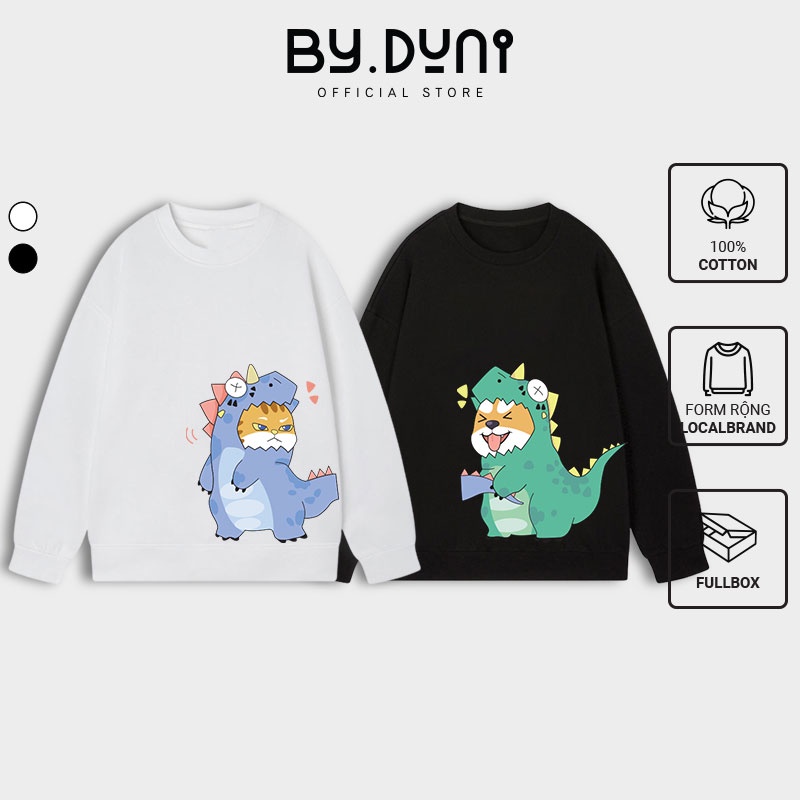 Áo Sweater cặp đôi nam nữ form rộng, áo cặp bạn thân unisex vải nỉ cotton By.duni in hình CHÓ MÈO KL phong cách cá tính