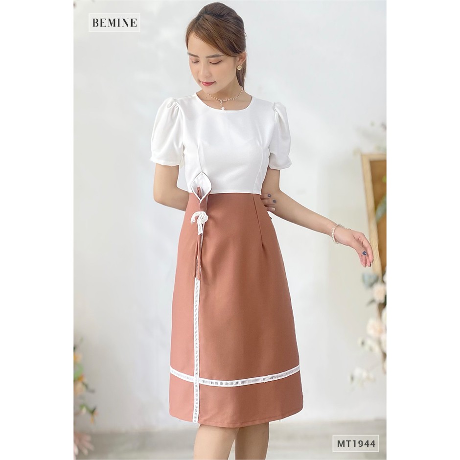 Đầm nữ phối trắng hoa eo BEMINE MT1944NAU | BigBuy360 - bigbuy360.vn