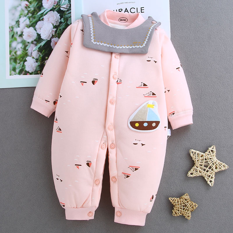 Quần áo trẻ em mùa đông💖FREESHIP💖  Bộ body cotton trần bông có yếm tháo rời cho bé nam nữ năm 2020