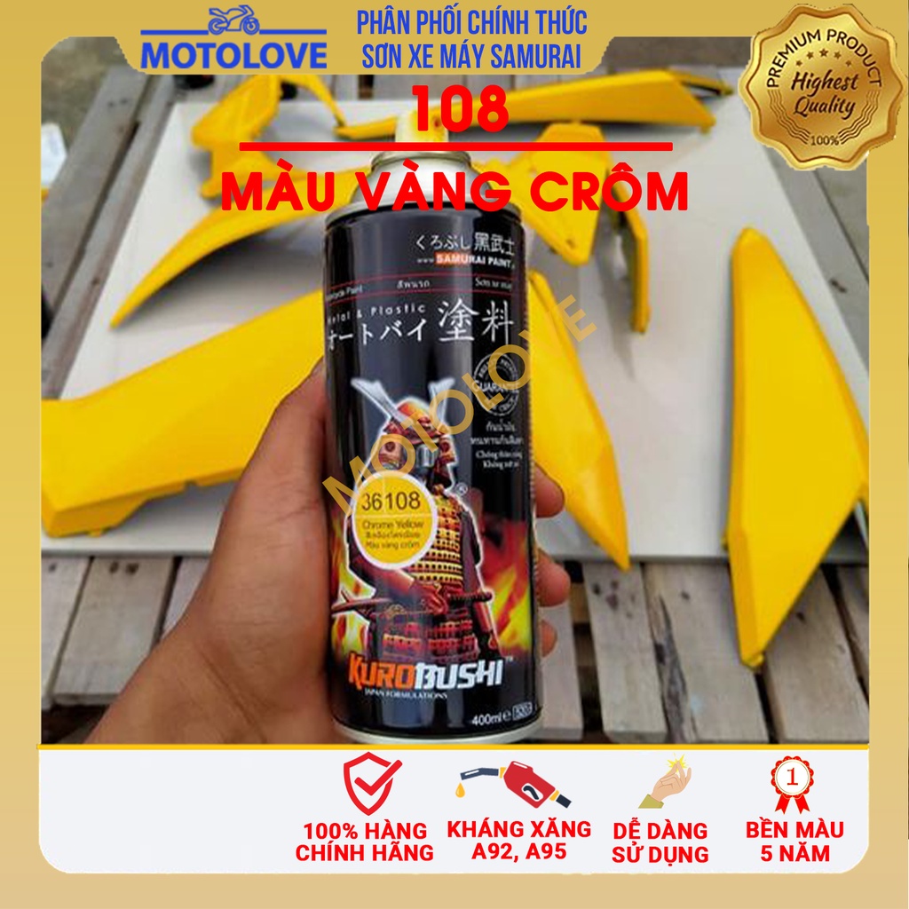 Sơn Samurai màu vàng Crôm 108 chai sơn xịt cao cấp nhập khẩu từ Malaysia