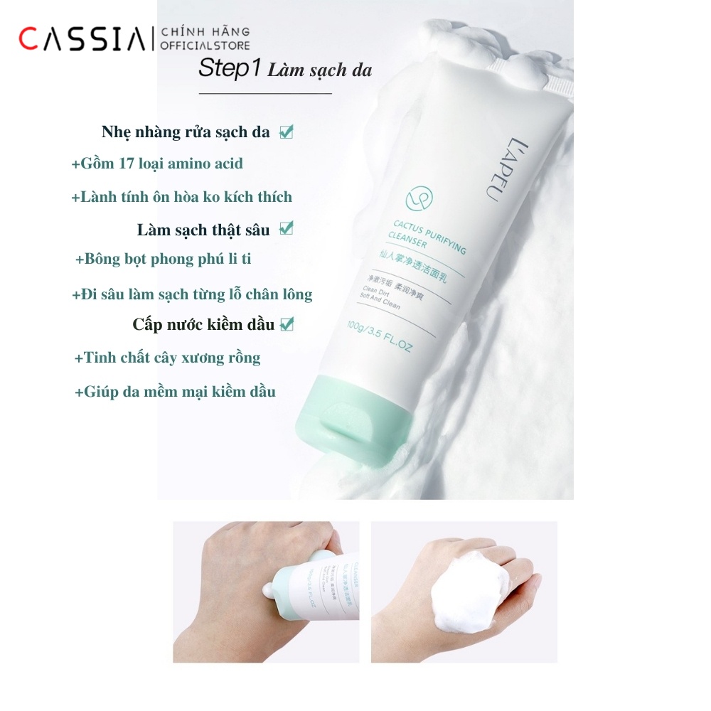 Bộ skincare dưỡng da kiềm dầu giảm mụn 3 món LAPEU nội địa trung chiết xuất xương rồng chăm sóc da dầu mụn