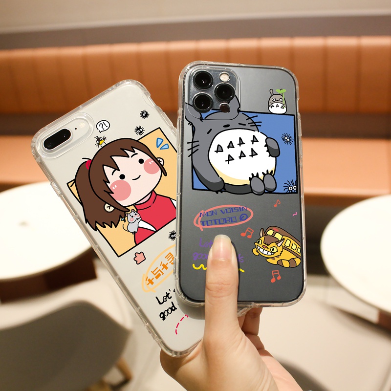 Ốp lưng iphone Ốp điện thoại SUNTAIHO TPU viền vuông trong suốt truyện Totoro cho iPhone 13 12 11 Pro Max X XS Max XR 8 7 6 6S Plus