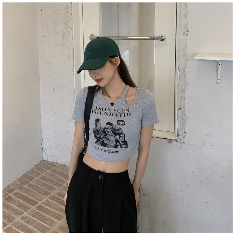 Áo thun croptop tay ngắn kiểu dáng thời trang phong cách hoài cổ kiểu Mỹ cho nữ