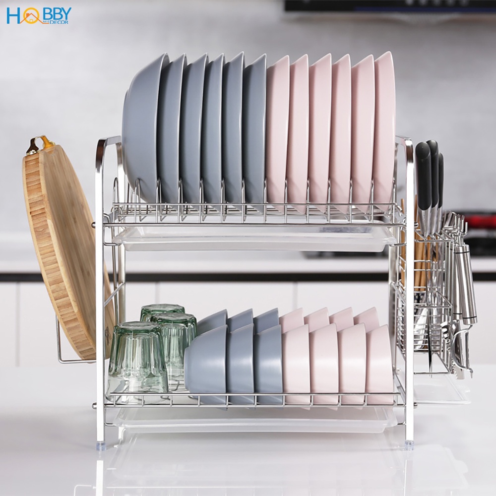 Kệ đựng chén bát 2 tầng Inox 304 cao cấp HOBBY Home Decor KC2F - tất cả trong 1 kệ chén - mẫu 2 tầng