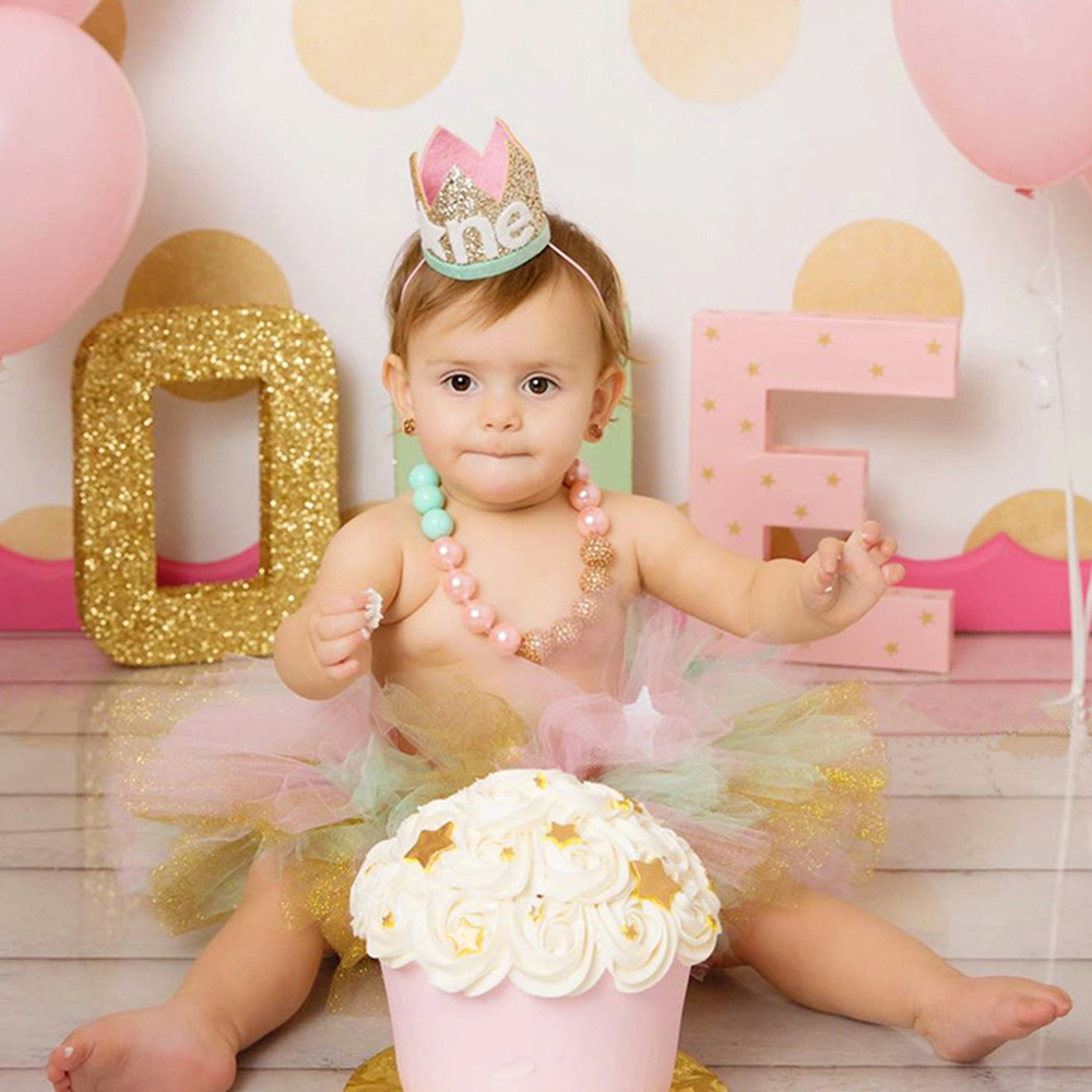 Mũ Sinh Nhật Hình Vương Miện Đính Kim Tuyến Lấp Lánh Cho Bé 1 Tuổi