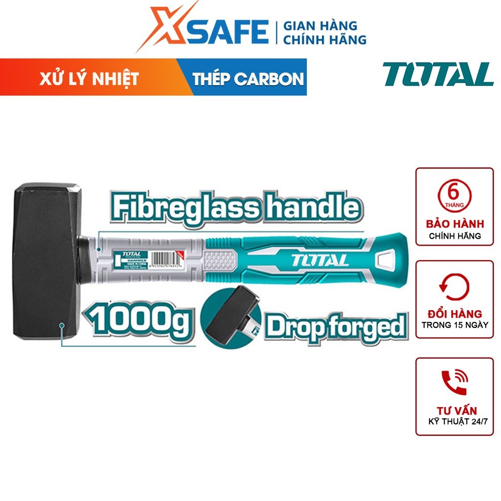 Búa tạ 1000g TOTAL THTS721000, dùng để đập vỡ những vật liệu to lớn, cứng cáp khác như đá, gạch…[CHÍNH HÃNG][XSAFE]