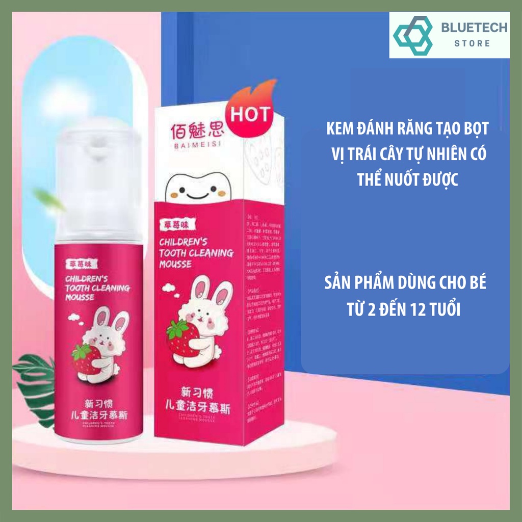 Kem đánh răng tạo bọt cho bé MOUSSE, Kem đánh răng cho bé dạng bọt có thể nuốt được cực an toàn, vị dâu và cam