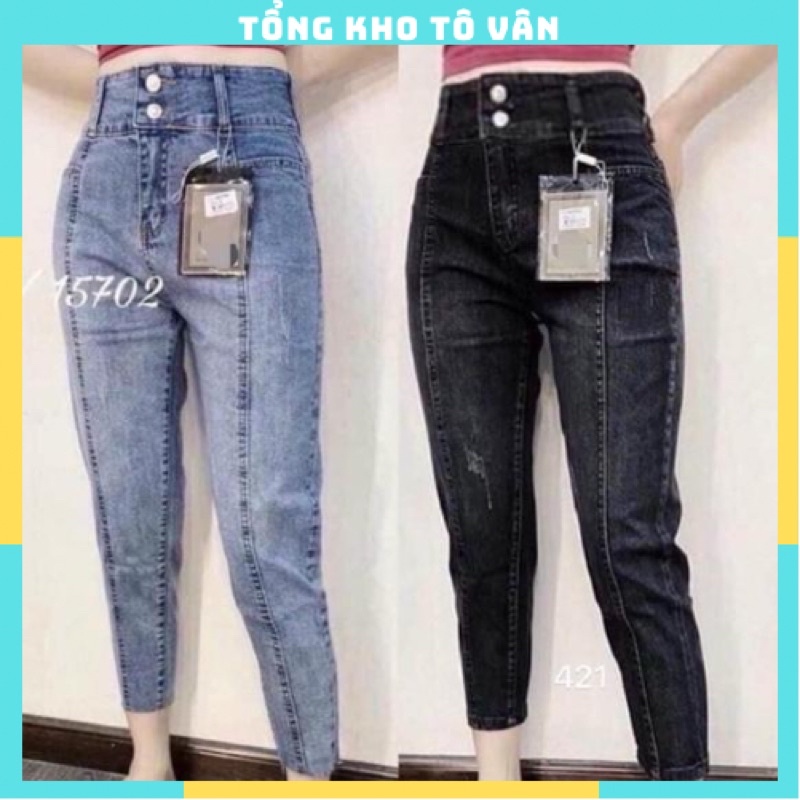Quần bò trơn, Quần jean rách 2 cúc cạp cao cực cá tinh sẵn hàng tại shop _ảnh thật