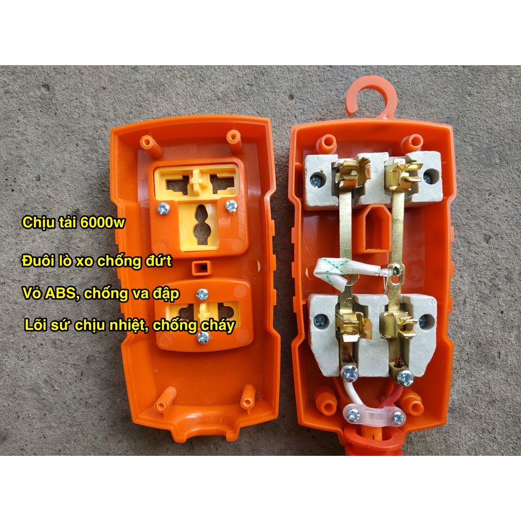 Ổ Cắm Điện chịu tải cao 2 lổ cắm dây dài 3m vỏ chống cháy chống vỡ lõi sứ công suất lớn chịu tải cao - MHL