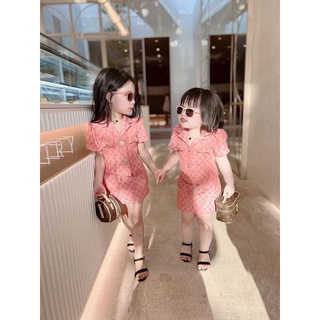 Set váy áo cổ vest G bé gái