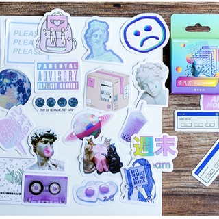 Hộp 46 miếng sticker mẫu vaporwave bức tượng xanh nghệ thuật