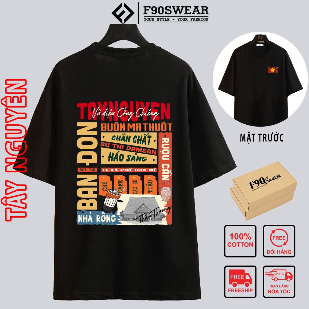 Áo thun nam nữ tay lỡ, Áo phông nam nữ unisex from rộng cotton 100% in tây nguyên