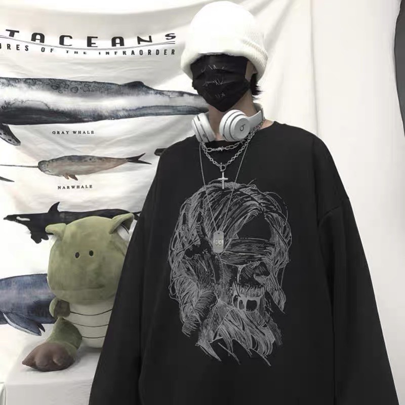 Áo sweater form rộng/ Áo nỉ nam nữ unisex in hình mặt quỷ siêu ngầu Rô Store SW07 | BigBuy360 - bigbuy360.vn