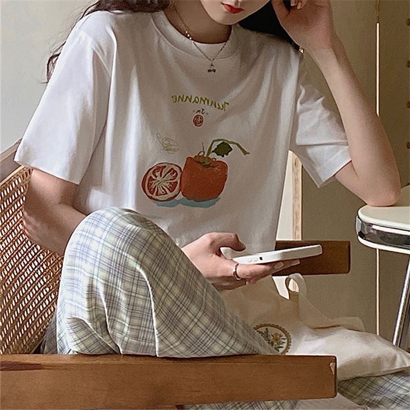 Áo thun croptop SUXI eo cao tay ngắn cổ tròn in hình trái cây đơn giản thời trang mùa hè cho nữ