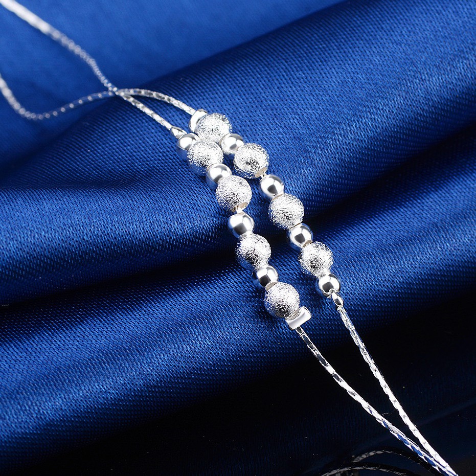 Lắc chân bi cườm nhiều hột to nhỏ xi mạ bạc 925 trắng sáng dễ thương giá rẻ - Shop Cà Rốt