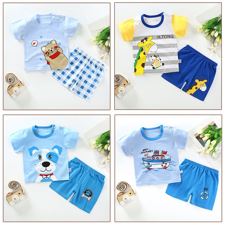 Bộ Áo Thun Cotton Tay Ngắn Và Quần Ngắn Mùa Hè Dành Cho Bé Trai 2175