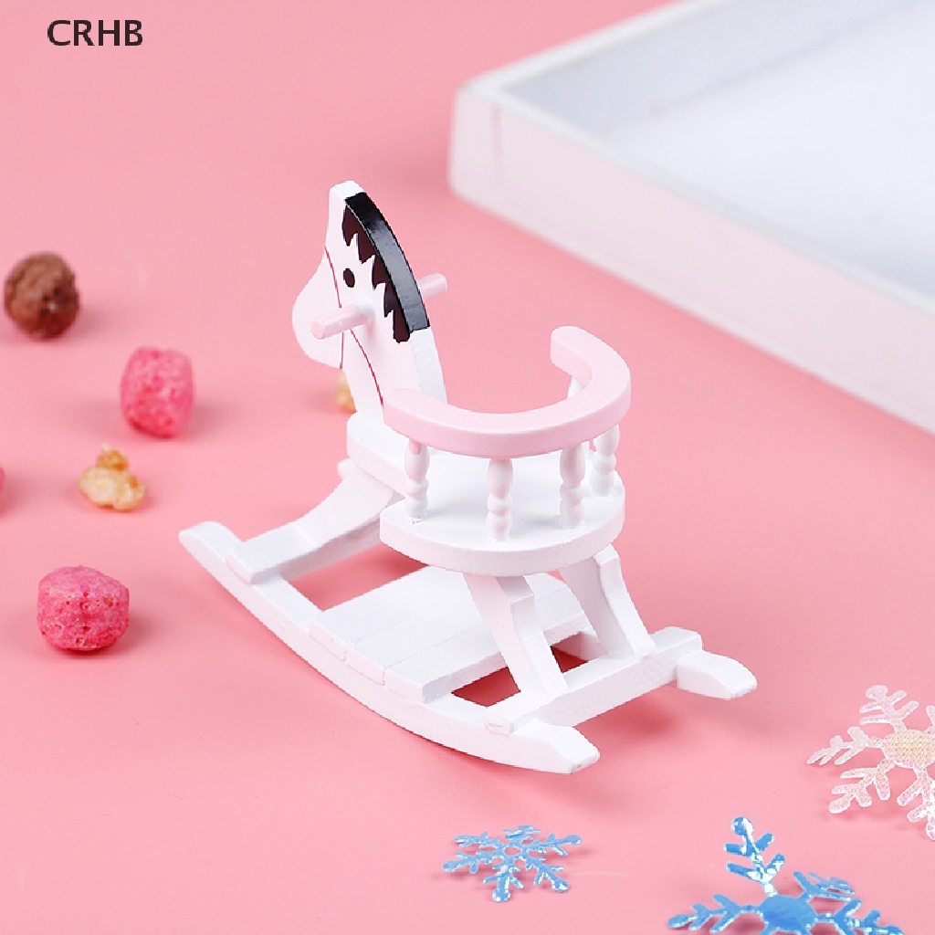 Crhb Mô Hình Ghế Ngựa Bập Bênh Bằng Gỗ Màu Trắng Tỉ Lệ 1: 12 Trang Trí Nhà Búp Bê Mới
