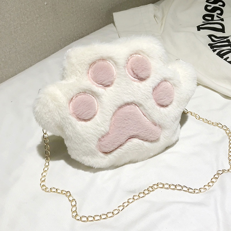 Túi Đeo Vai Đựng Tiền Xu Hình Chân Mèo Bằng Lông Xù Dễ Thương