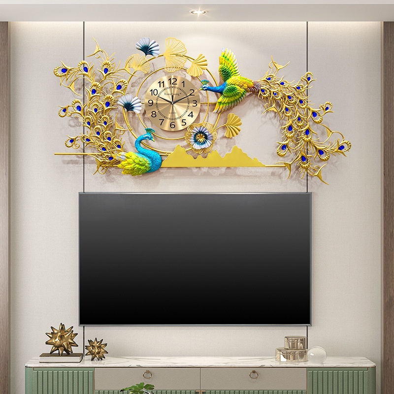 Đồng hồ treo tường con công phòng khách SENCOM, đồng hồ trang trí decor đẹp luxury cỡ lớn - 2921