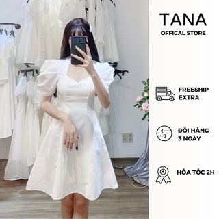 Đầm dự tiệc TANA D0363 đầm trắng tay phồng xếp ly vải Phi cao cấp mặc đi tiệc, đi chơi