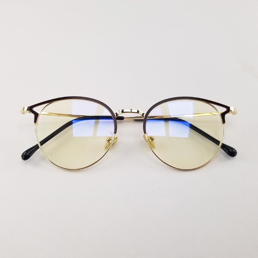 Gọng kính cận nữ mắt tròn kim loại thời trang 9029 màu đen, bạc, vàng. Tròng giả cận 0 độ chống tia UV | BigBuy360 - bigbuy360.vn