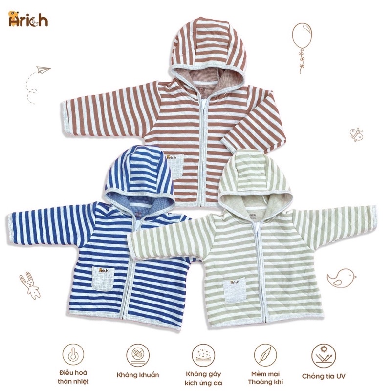 Áo khoác sợi tre chần bông Arich siêu mềm ấm cho bé trai bé gái