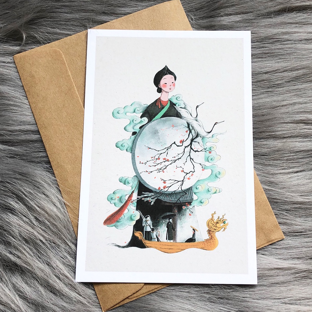 Postcard, Thiệp chúc mừng, Tranh trang trí Bản sắc văn hoá, Phụ nữ Việt Nam, 10CMx15CM kèm bao thư Kraft