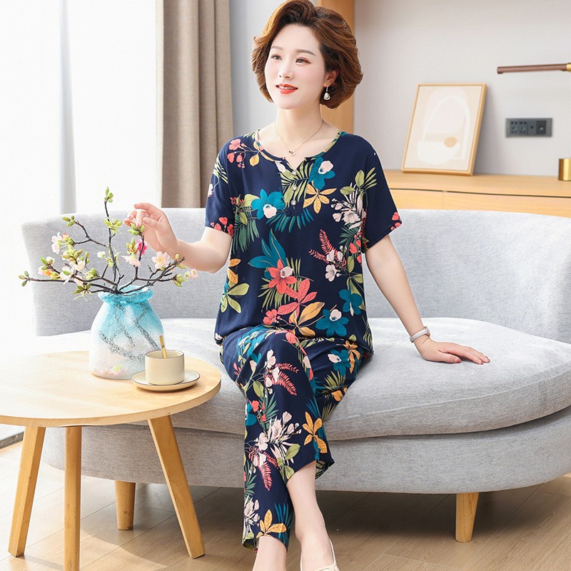 Đồ bộ trung niên, đồ bộ quần dài trung niên, chất liệu cotton mềm mại thoáng mát