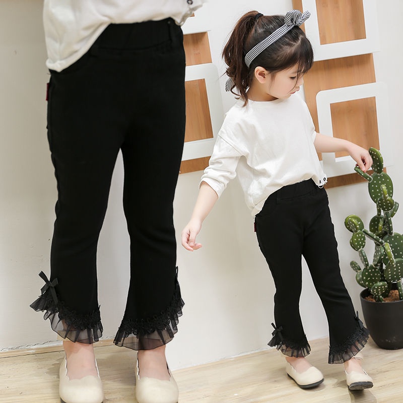 Quần Lửng Ống Loe Phối Ren Phong Cách Phương Tây Thời Trang Xuân Thu Dễ Phối Đồ Cho Bé Gái