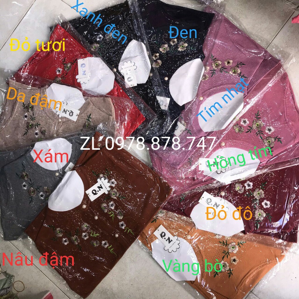 Áo khoác len phối nút thêu hoa có túi hàng dày đẹp