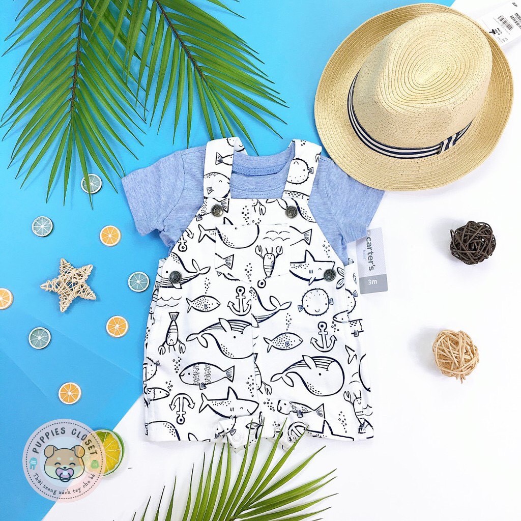 Set áo + yếm cá heo bé trai, hàng Carter's U.S săn SALE