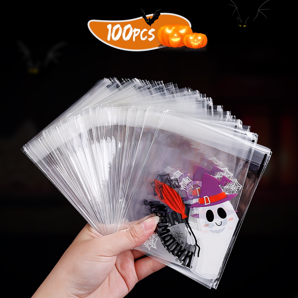 Set 100 Túi Đựng Bánh Kẹo In Hình Halloween 10 * 10cm