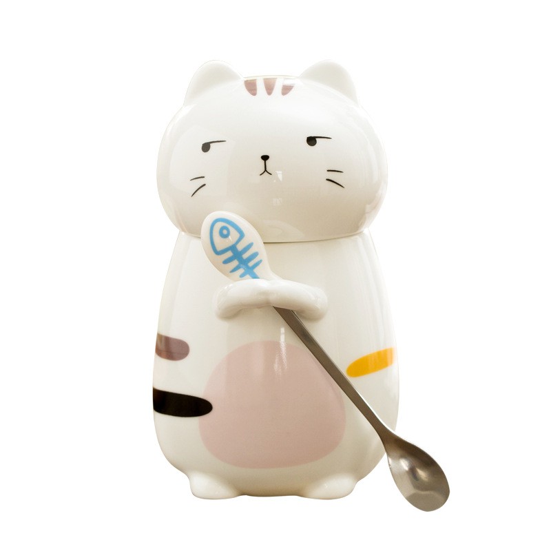 Cốc sứ cao cấp,cốc uống trà quai liền thìa có nắp đậy Gốm sứ cao cấp 400ml | BigBuy360 - bigbuy360.vn