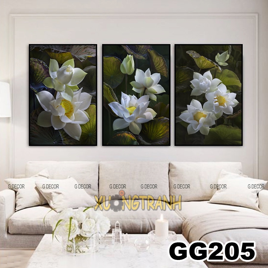 Tranh treo tường canvas 3 bức phong cách Bắc Âu 53, tranh hoa trang trí phòng khách, phòng ngủ, phòng ăn, spa, cửa hàng