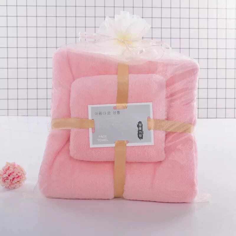 Set 2 khăn tắm san hô lông cừu mềm mại thấm hút dành cho cả gia đình