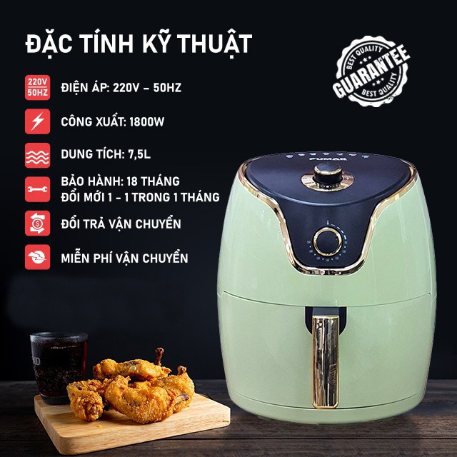Nồi Chiên, Nồi Chiên Không Dầu Fumak FM-2075 Nhật Bản, Dung Tích 7.5L [Hình chụp thật]