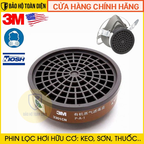 Phin lọc 3M 3301K-100 lọc hơi hữu cơ, hóa chất, thuốc trừ sâu dùng cho mặt nạ 3M 3200 loại 1 phin lọc [Chính hãng]