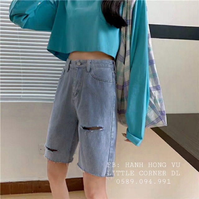 Quần short jeans ngố lửng rách sole hai bên form ulzzang kèm ảnh thật