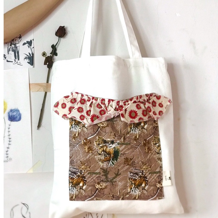 Túi tote vải canvas có khóa kéo và túi nhỏ